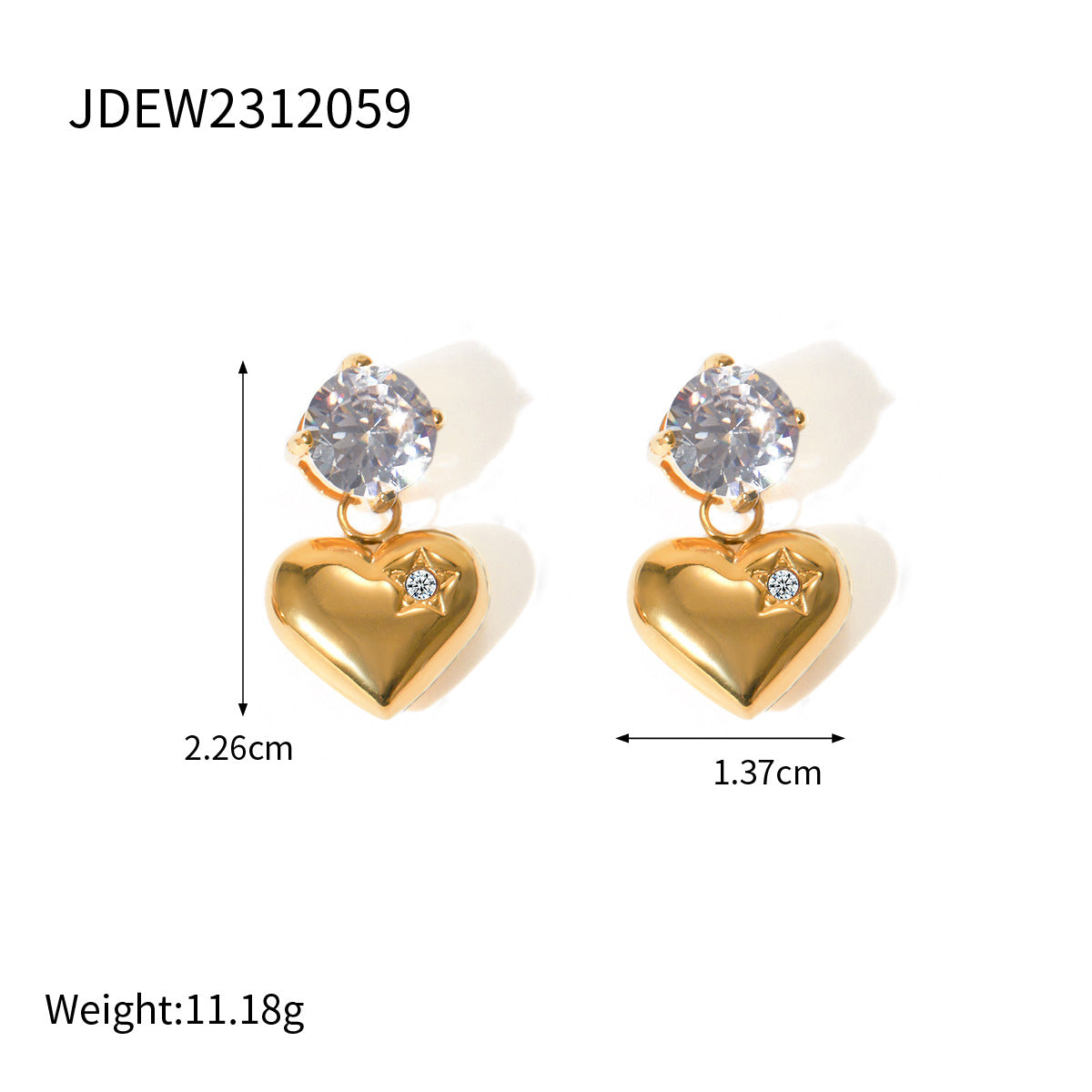 Pendientes de Acero Inoxidable Geométricos Minimalistas con Baño de Oro de 18K y Acento de Corazón de Circonita Cúbica