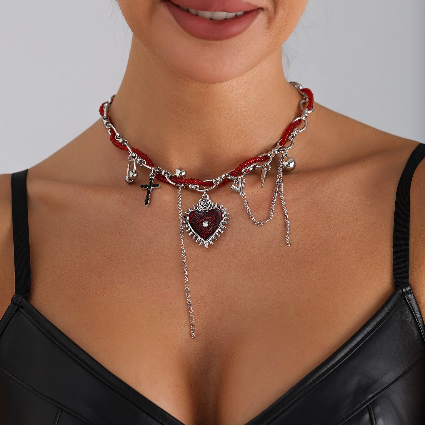 Gothic Streetwear Heart Geometric Alloy Plated Necklace for Women