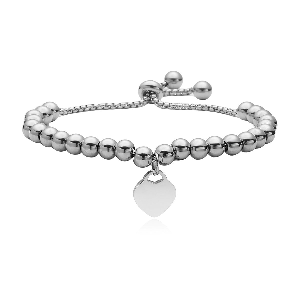 Minimalist Luxe Heart Pendant Adjustable Stainless Steel Beaded Bracelet for Women with Plated Finish