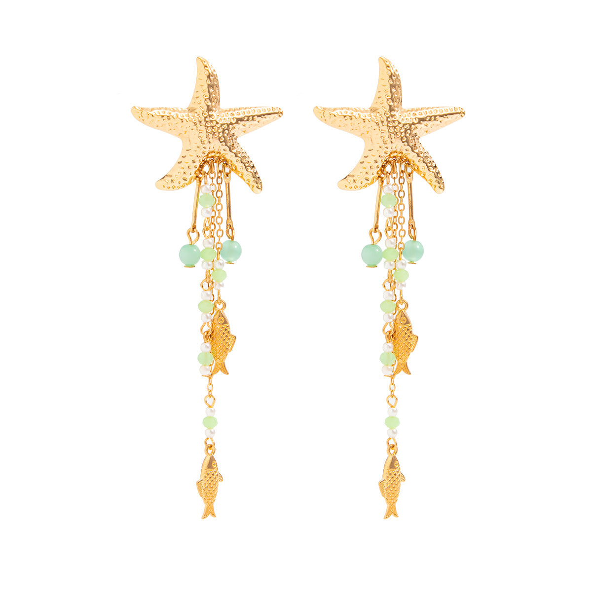Sweet Zinc Alloy Plated Star Fish Pearl Crystal Tassel Earrings for Women