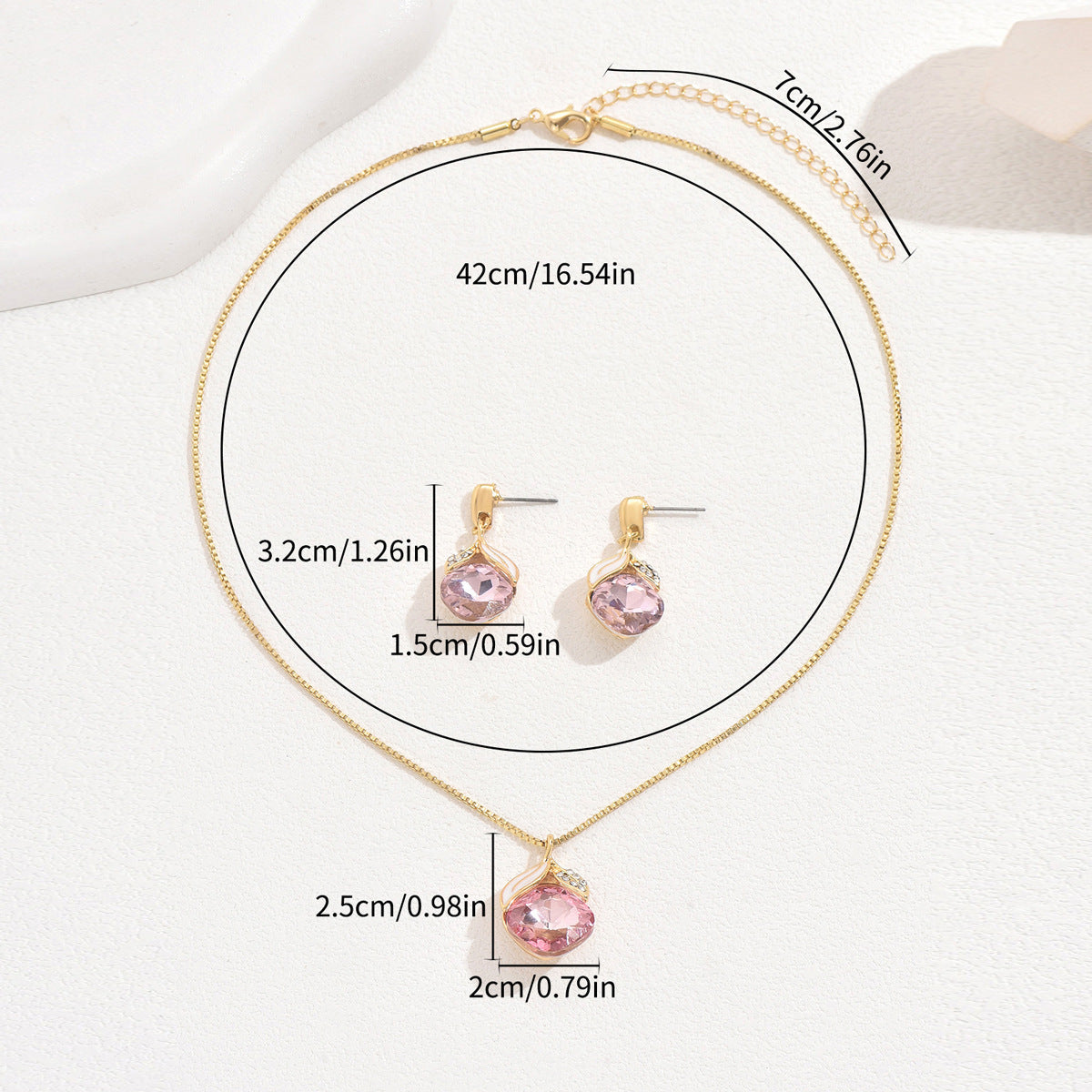 Set Collana con Pendente Floreale Minimalista e Orecchini a Perno in Lega con Strass per Donna