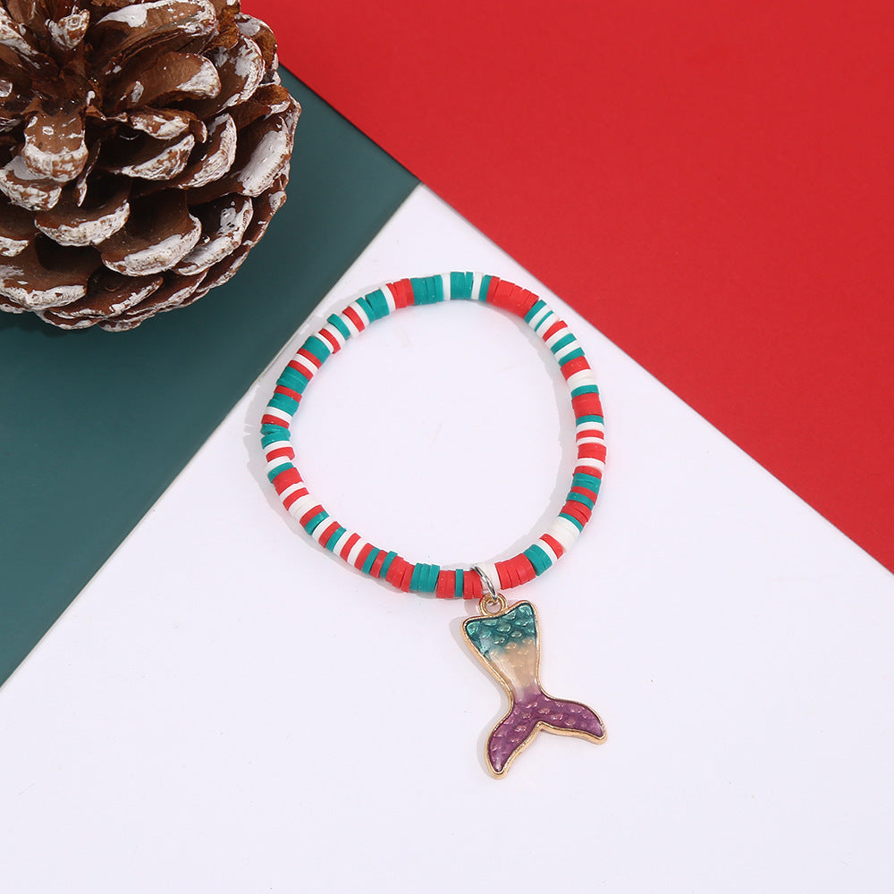Casual Geometric Resin Beaded Bracelet with Christmas Charms for Unisex