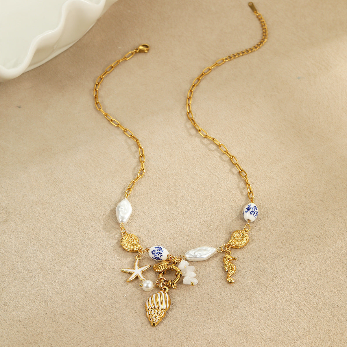 Collar de concha de estrella de mar geométrica de acero inoxidable chapado en oro de 18 quilates de moda para mujer