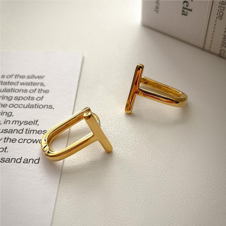 Minimalist Geometric Letter T-Shaped Earrings in 925 Sterling Silver with Gold Plating for Women