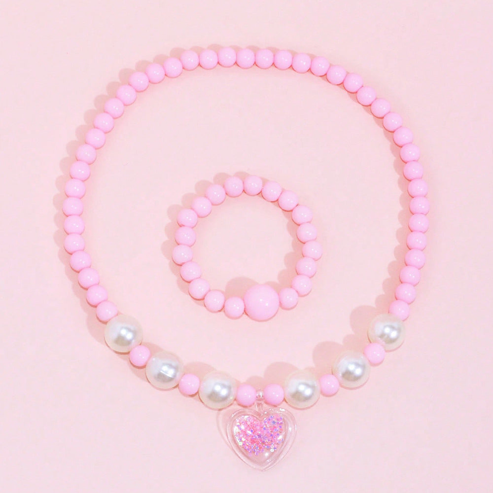 Dolce Collana a Cuore in Resina per Bambini con Catenina a Sfera, Lunghezza Regolabile, Accessorio Stile Principessa