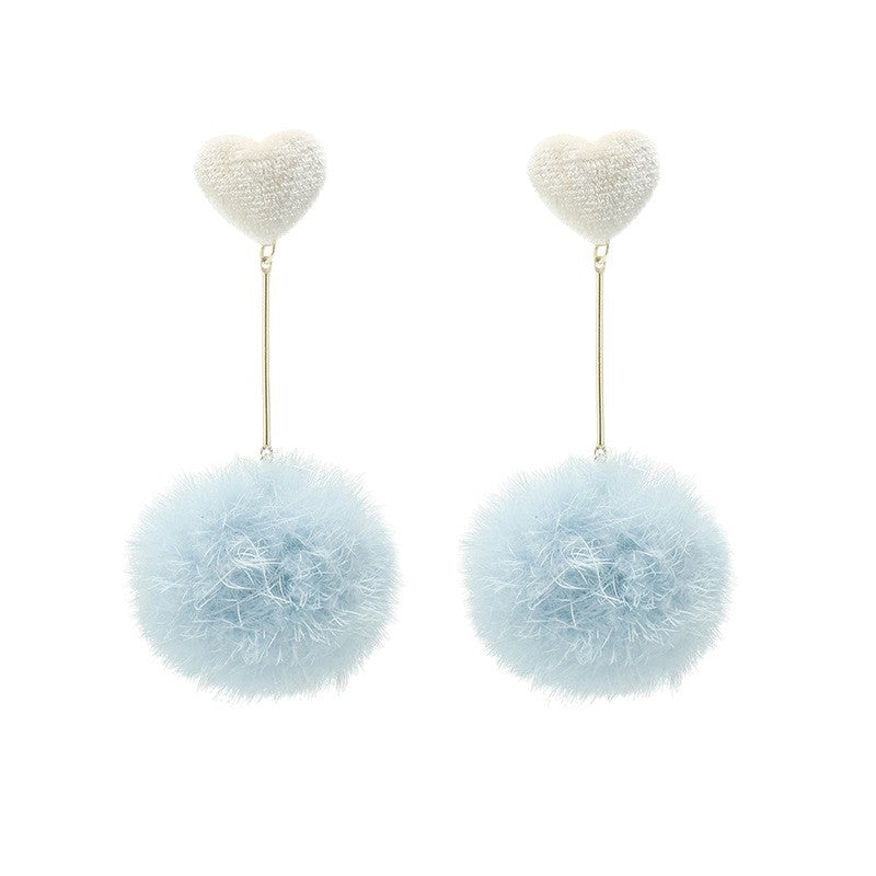 Orecchini Pendenti a Perno in Lana a Forma di Cuore Fatti a Mano per Donna in Argento Sterling 925 con Stile Geometrico e Minimalista