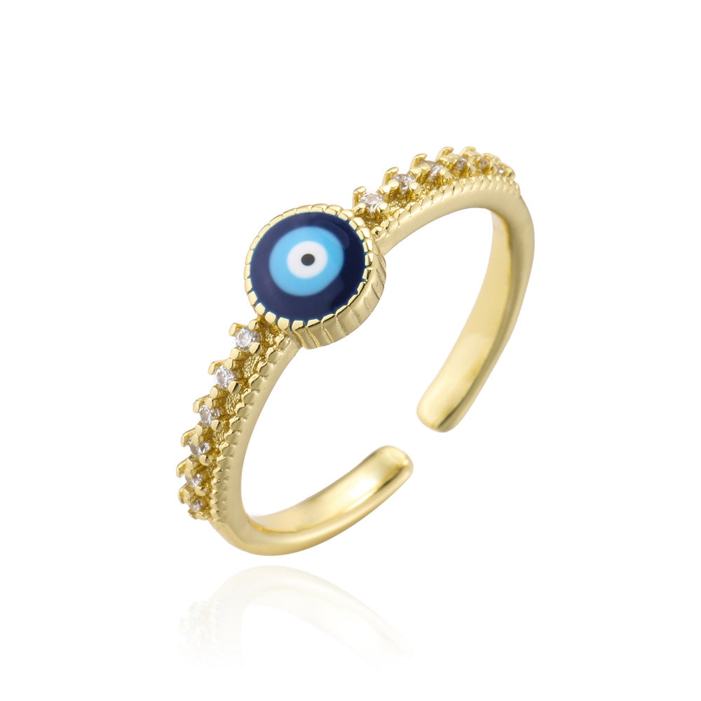 Geometric Evil Eye Open Ring in Copper with 18K Gold Plating and Micro-Pave Zirconia