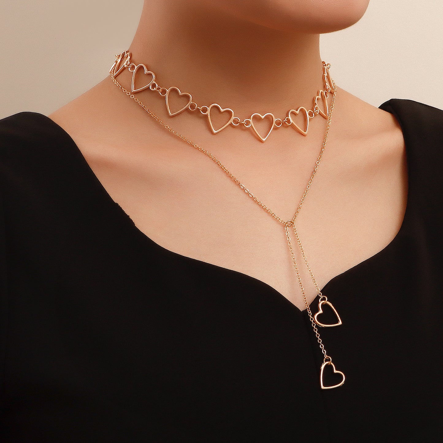 Minimalist Hollow Heart Pendant Necklace in Alloy with Plated Finish Long Layered Sweater Chain for Women