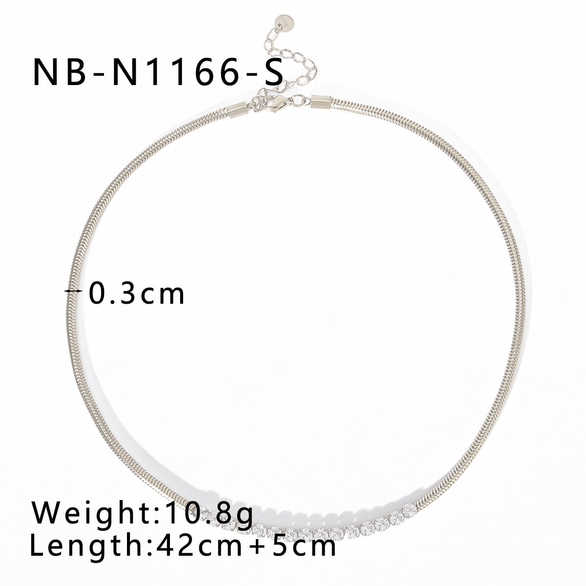 Minimalist Geometric Stainless Steel Snake Chain Necklace with Zircon Inlay for Women