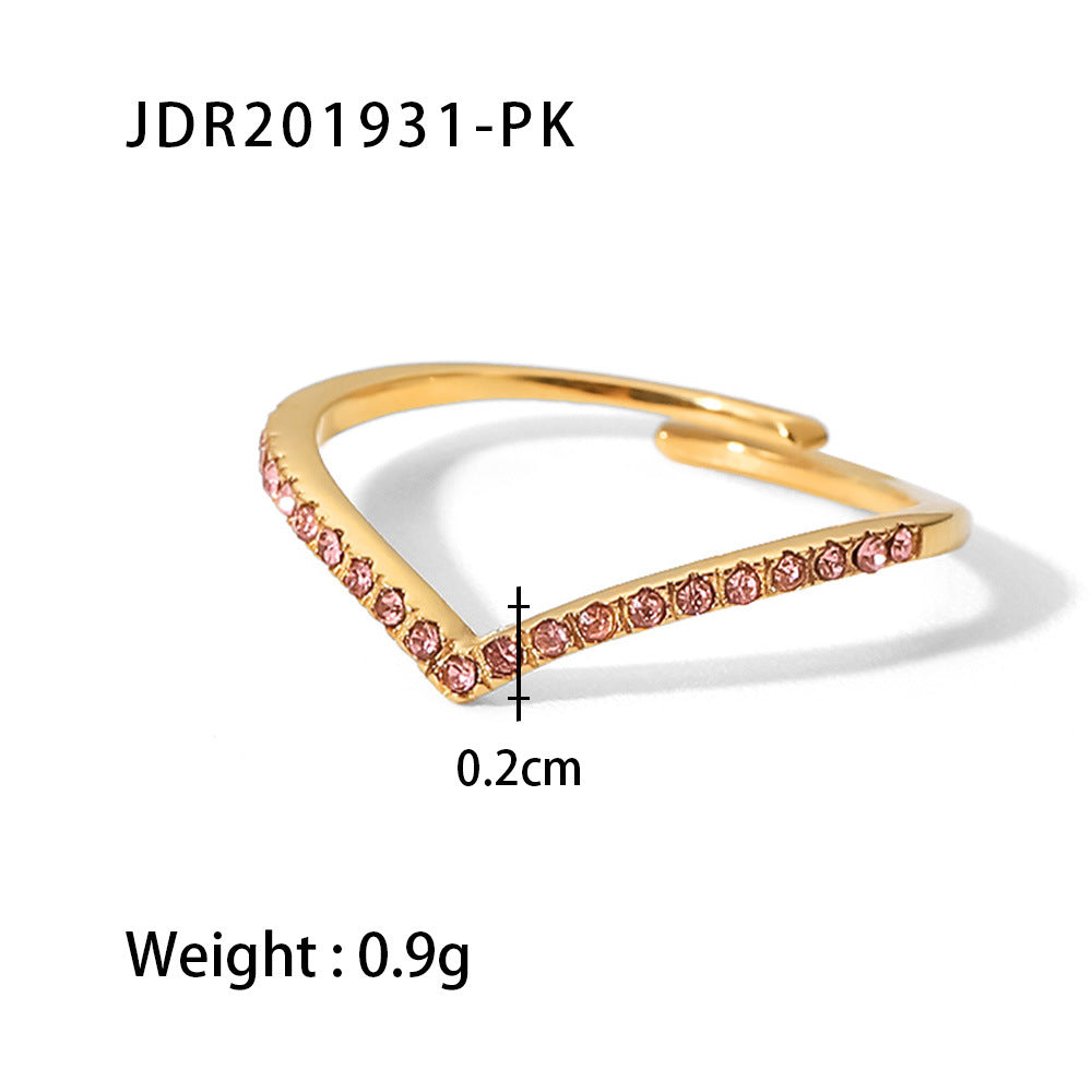 INS Style Geometric Titanium Steel Ring with 18K Gold Plating and Zircon Inlay for Women