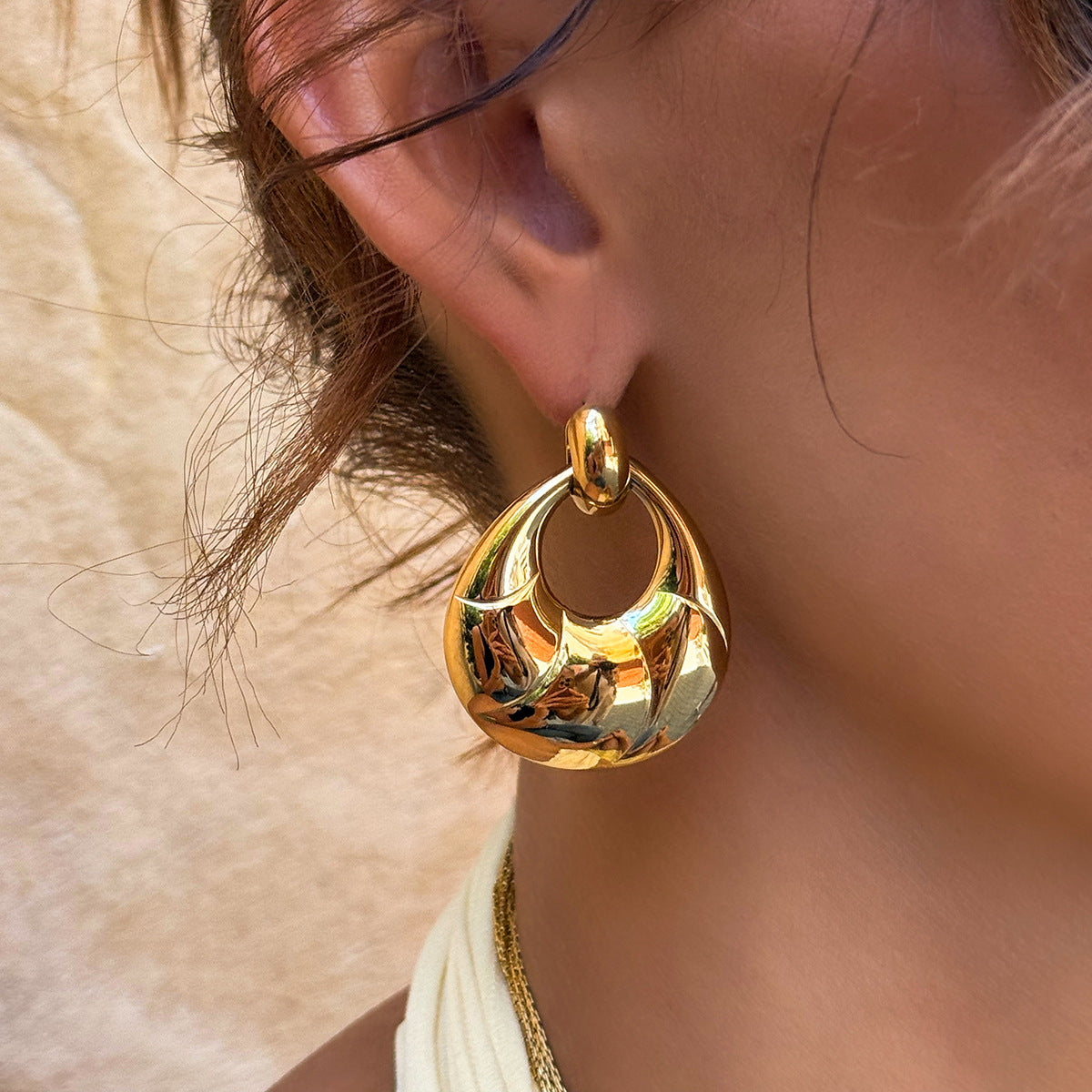 Geometric Round Plated Stainless Steel Earrings for Women