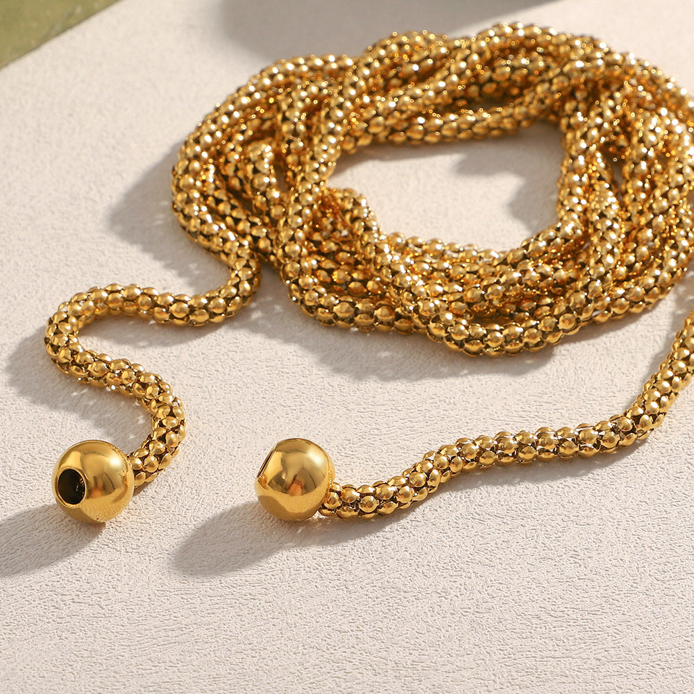 Collana da donna a più strati con perle quadrate, in acciaio inossidabile placcato oro 18 carati, stile geometrico minimalista