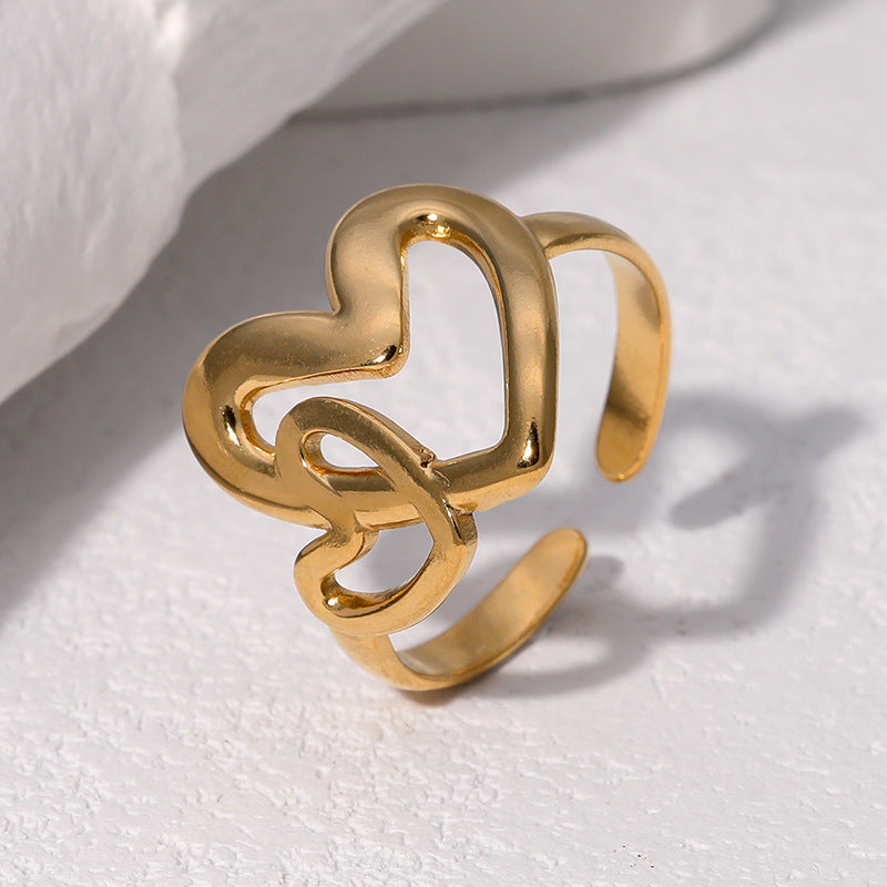 Minimalist 18K Gold Plated Stainless Steel Heart Shaped Open Ring for Women