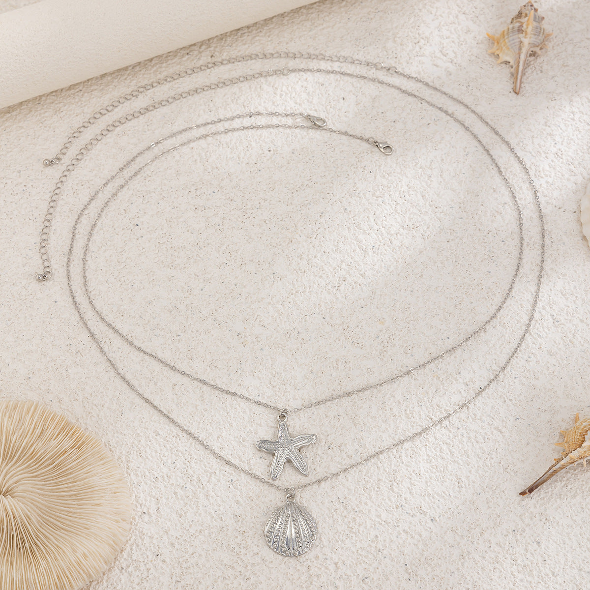 Cinturón de cadena minimalista con estrellas de mar y conchas, para mujer, con doble lazo y cadena serpiente fina de aleación y hierro chapado en cobre