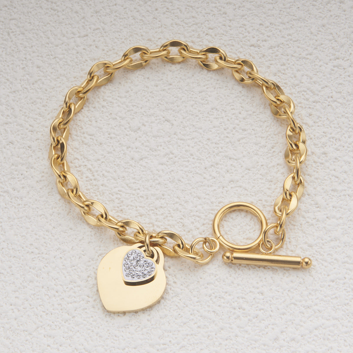 Minimalist Heart-Shaped Titanium Steel Bracelet with Plated Finish for Women