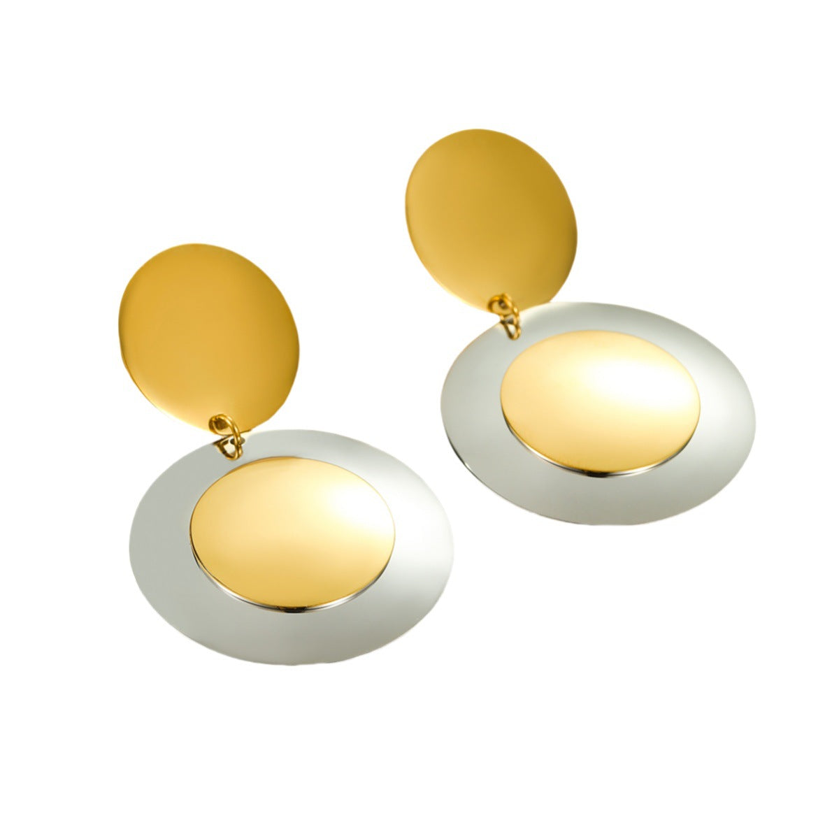 Pendientes redondos de tuerca pulidos de acero inoxidable de estilo vintage, minimalistas, de dos tonos con acabado chapado