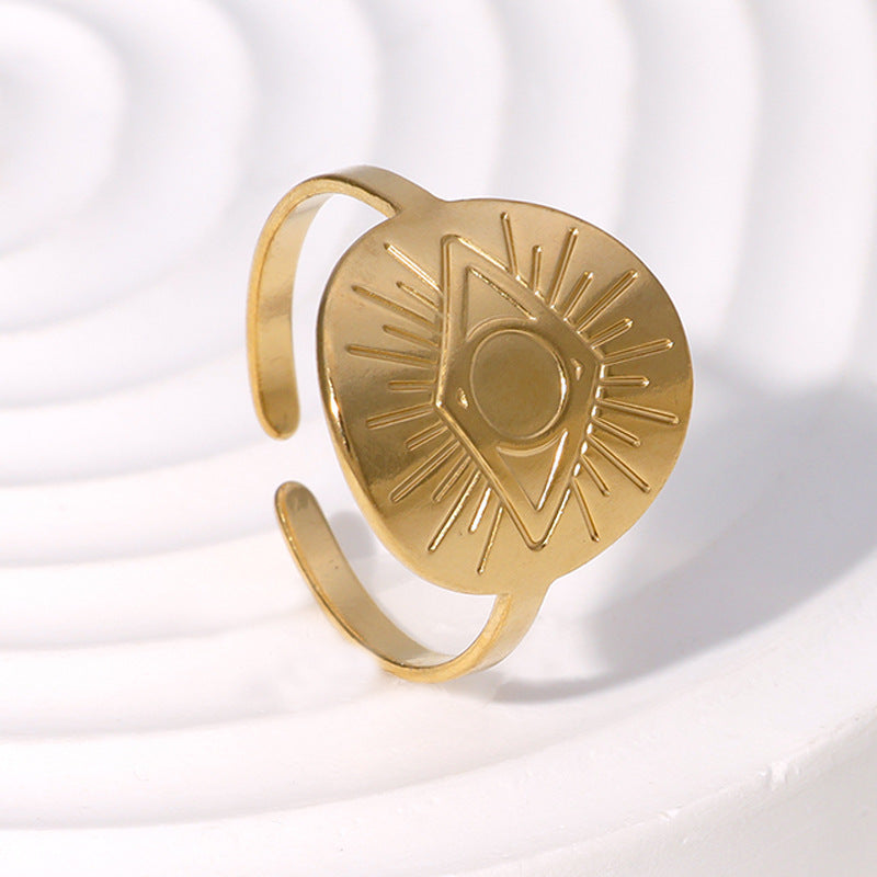 Minimalist Geometric Evil Eye Open Ring for Women in Titanium Steel with Plated Finish