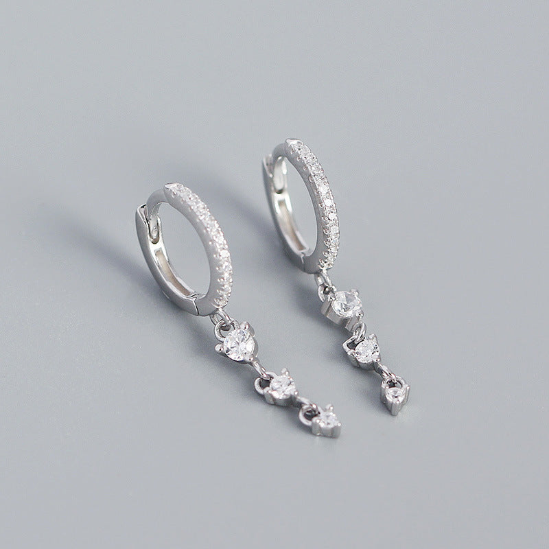 Orecchini pendenti vintage minimalisti in argento sterling 925 con intarsio di strass rotondi geometrici