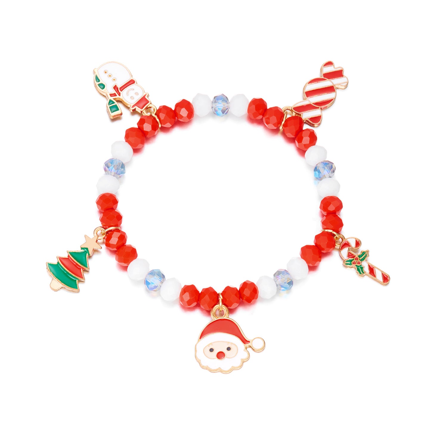 Christmas-Themed Cartoon Character Bracelet with Zinc Alloy Base, Rhinestone Snowflake and Santa Pendant, Handcrafted Fashion Accessory for Women and Men