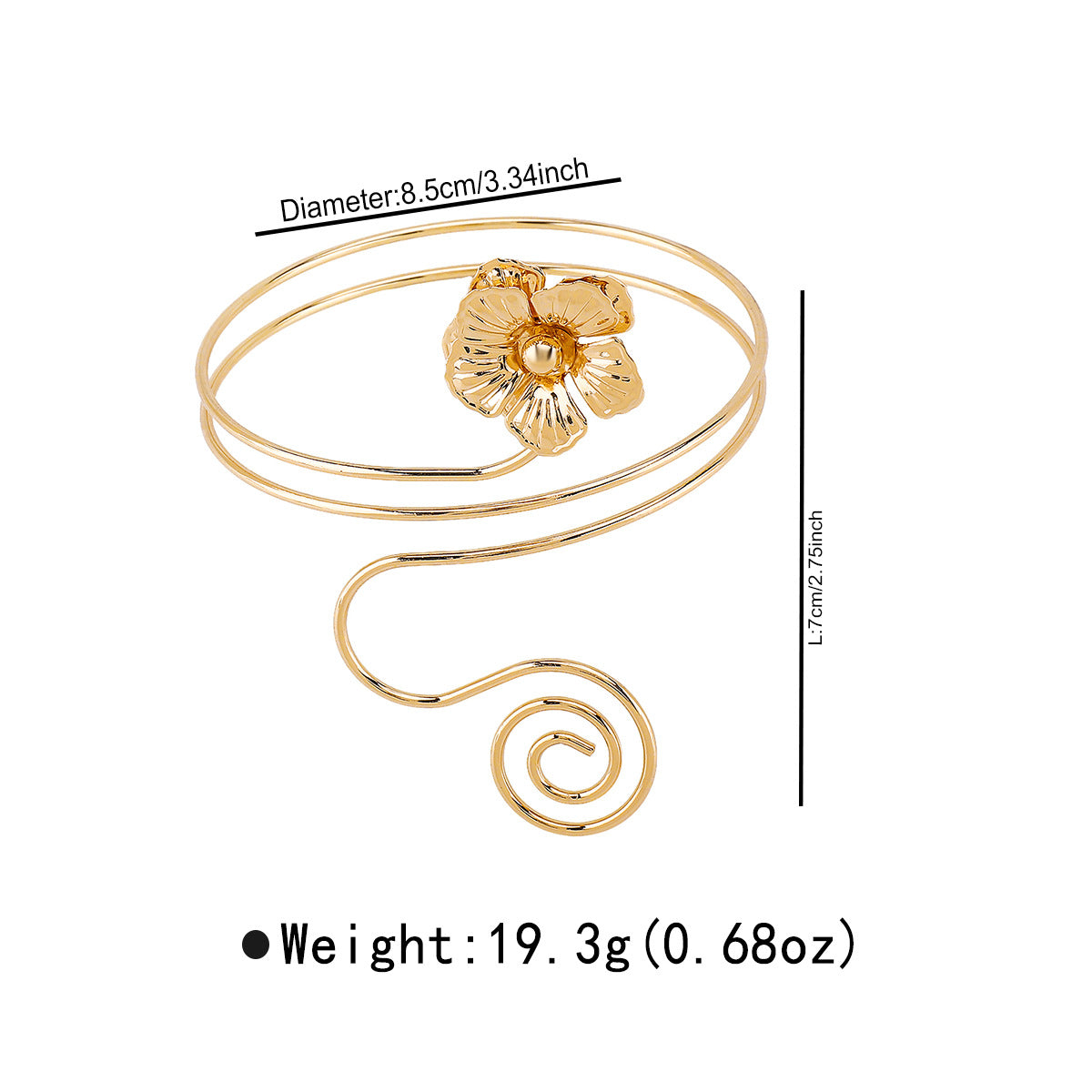 Bracciale rigido da donna in lega a farfalla floreale elegante e minimalista con placcatura in oro