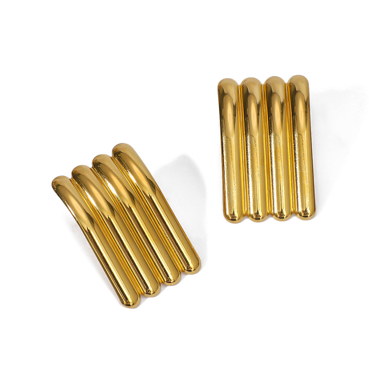 Orecchini da donna minimalisti geometrici in acciaio inossidabile con texture a tripla onda e placcatura in oro 18 carati