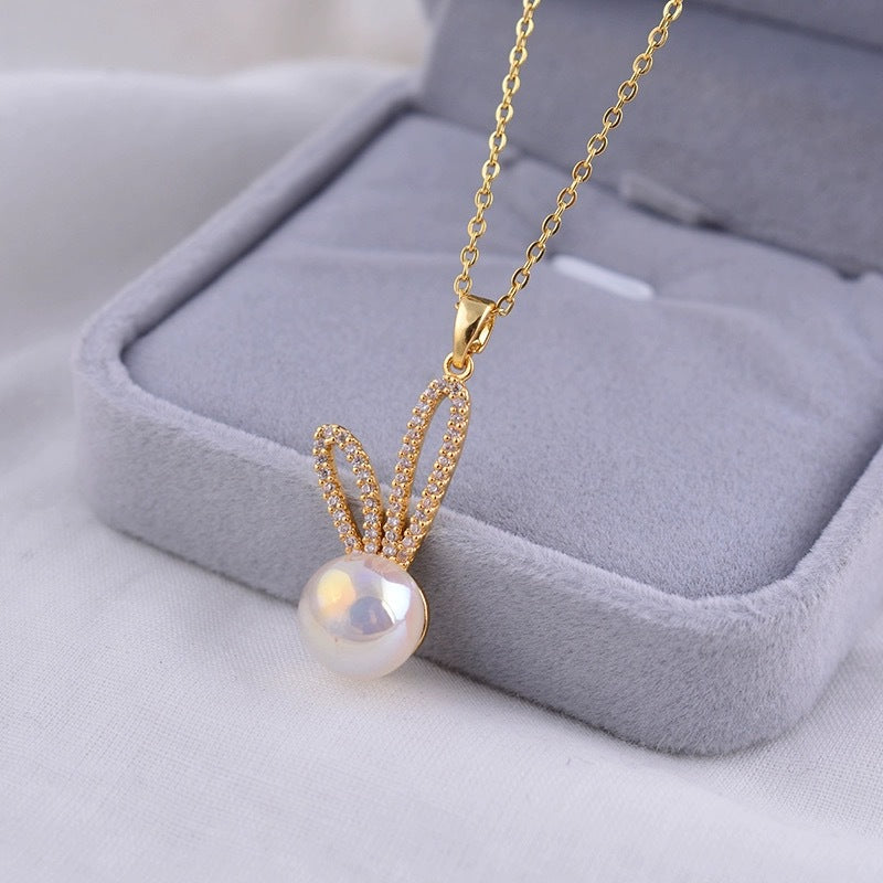 Minimalist Mermaid Rabbit Pendant Necklace for Women in Titanium Steel with Plated Finish and O-Chain