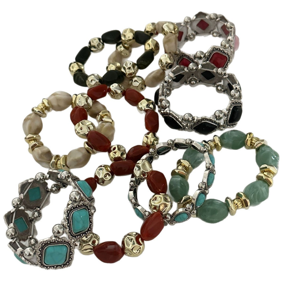 Bohemian Vintage Geometric Turquoise Inlay Plated Alloy Bracelet for Women