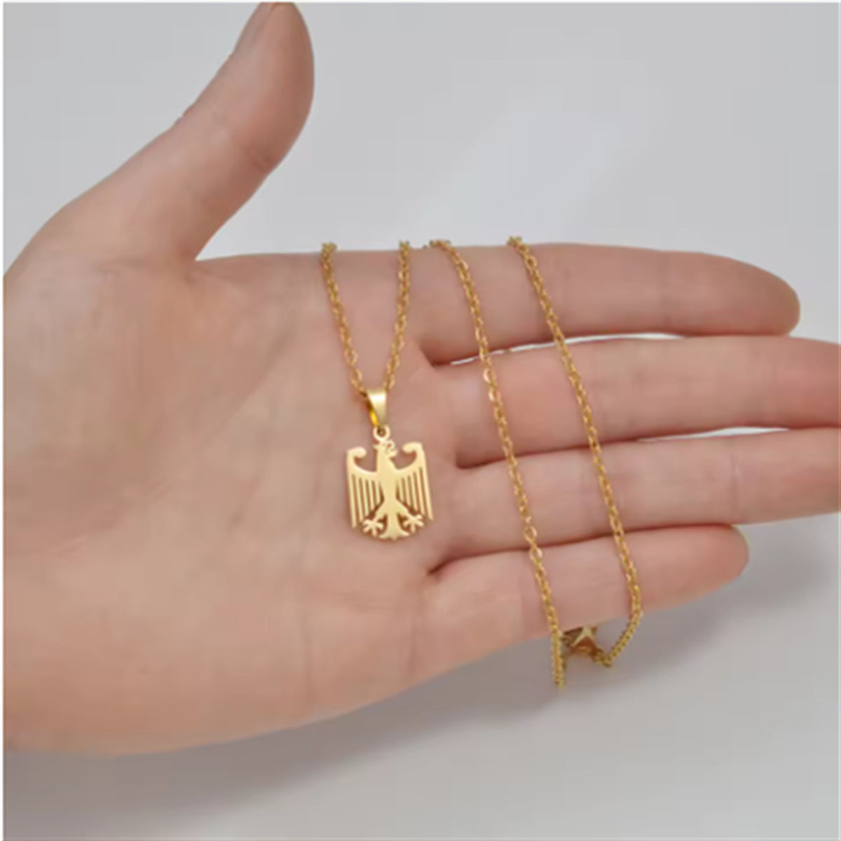 Geometric Stainless Steel Eagle Pendant Necklace with Polished Finish for Unisex Wear