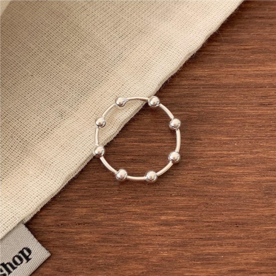 Minimalist Heart-Shaped 925 Sterling Silver Beaded Ring with Polka Dot and Circular Motifs for Women