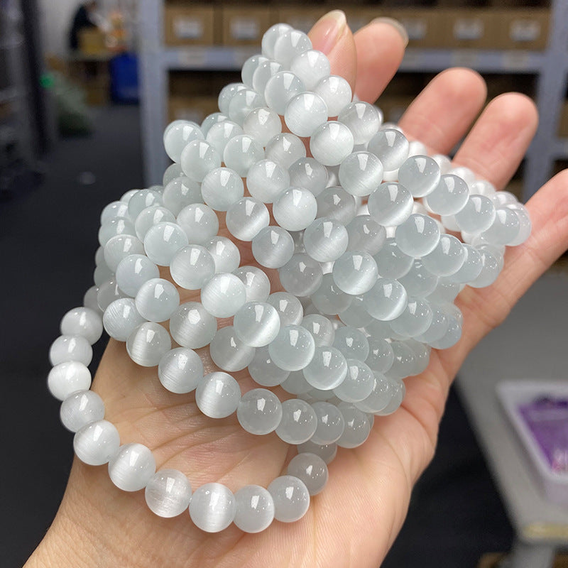 Elegant Round Cat's Eye Stone Beaded Bracelet for Women