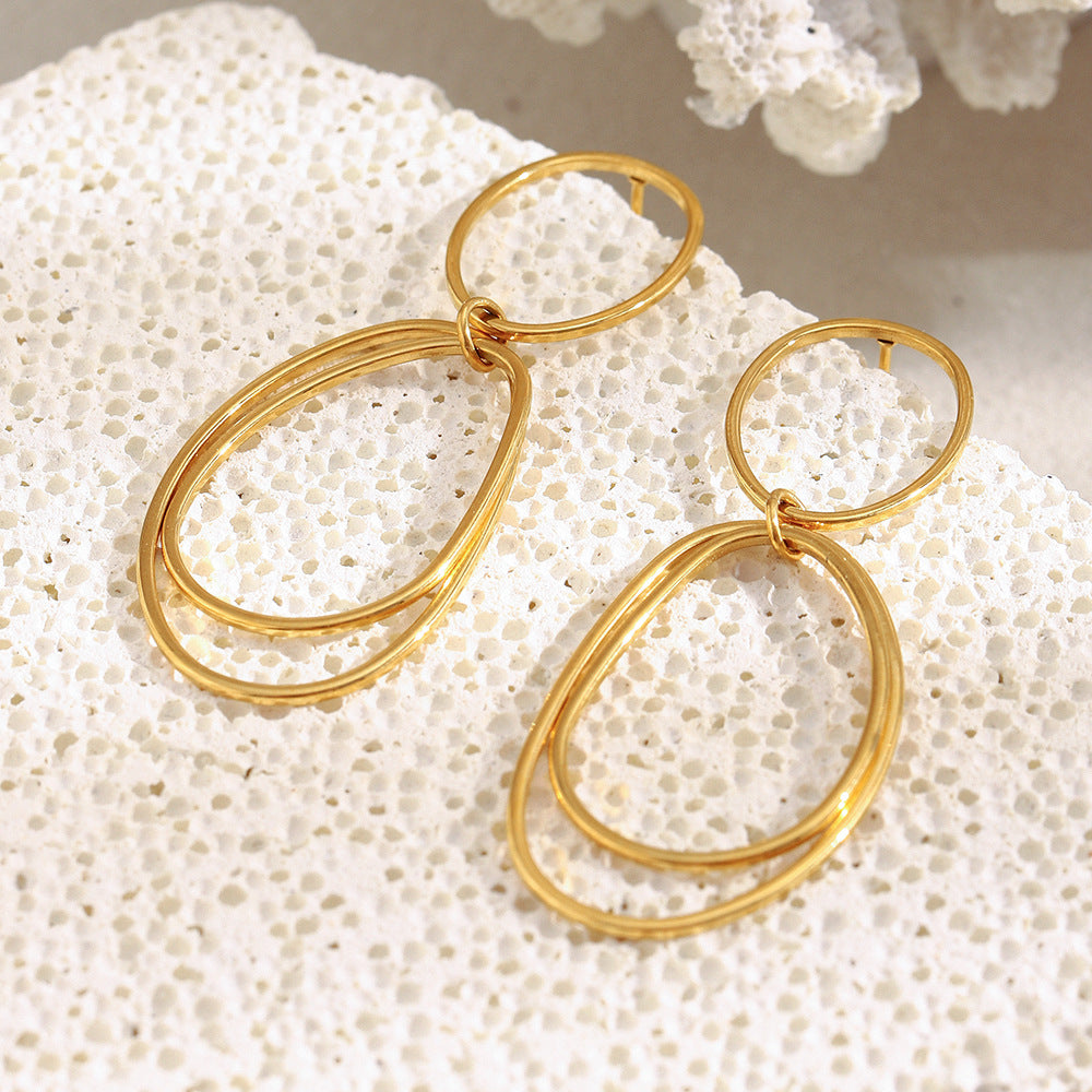 Orecchini Minimalisti Geometrici in Acciaio Inossidabile con Placcatura in Oro 18K da Donna