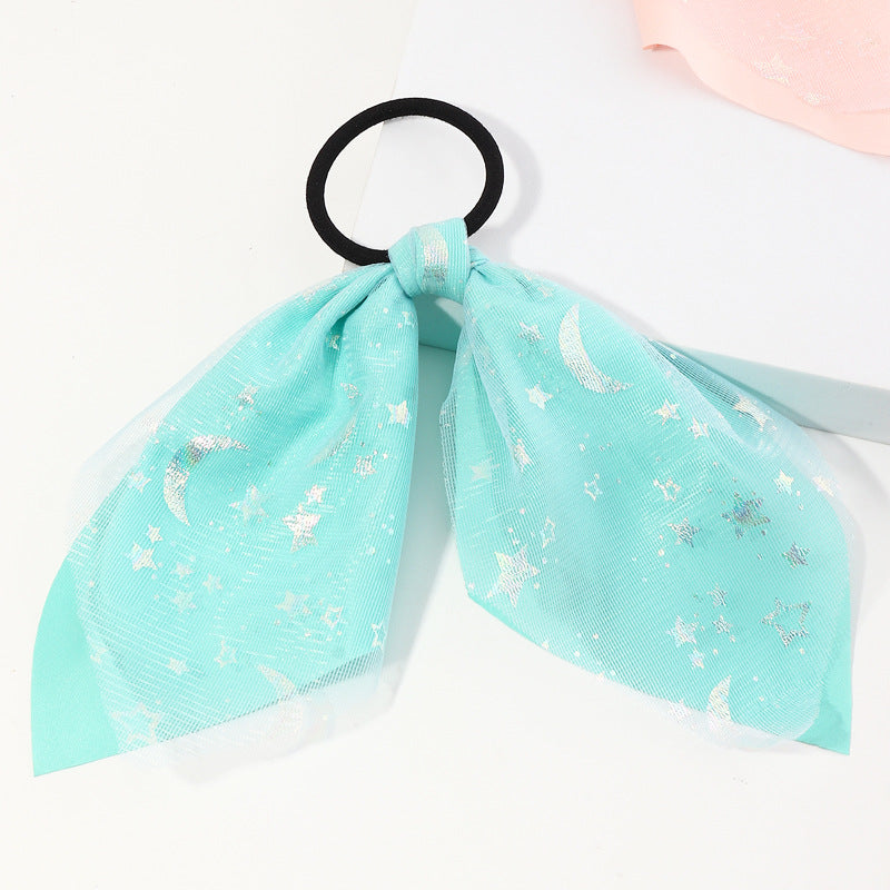 Set di Elastici per Capelli Fluorescenti con Stelle e Luna per Bambine con Dettagli in Nastro in Tessuto Stile Principessa