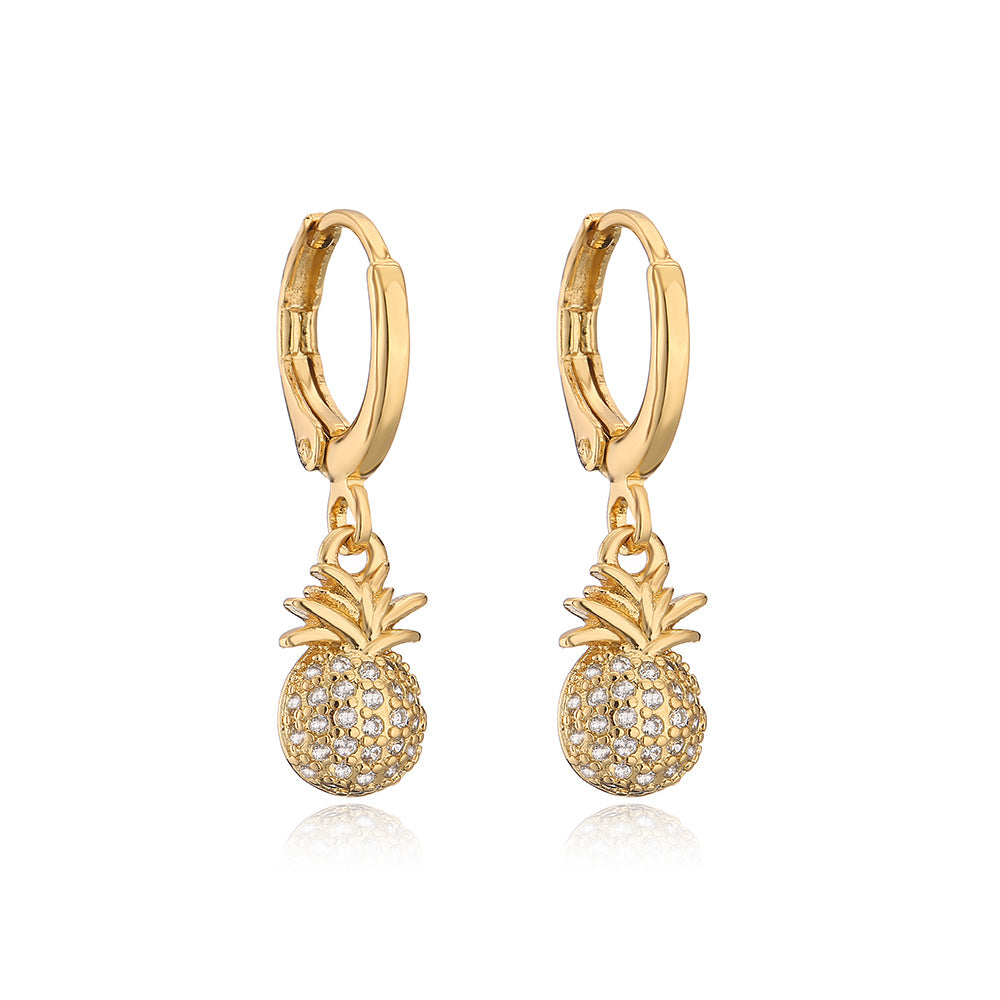 Minimalist Geometric Pineapple Fishbone Earrings for Women with Copper Base Plated in 18K Gold and Micro-Paved Zirconia