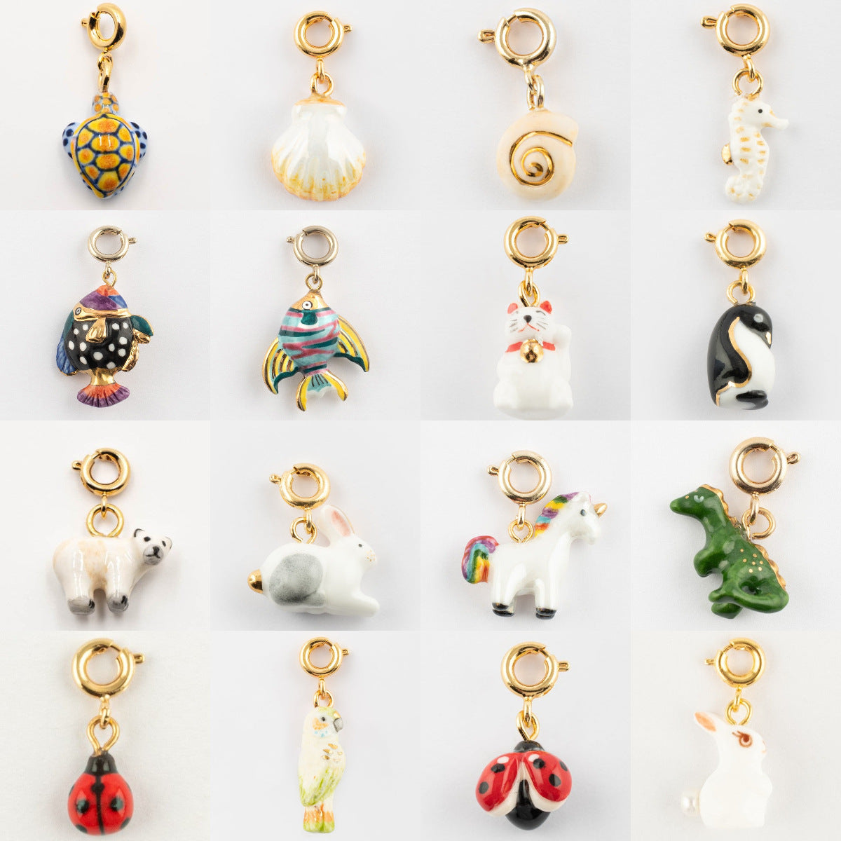 Barra de encanto de vida marina para mujer de acero inoxidable chapado en oro de 18 quilates vintage