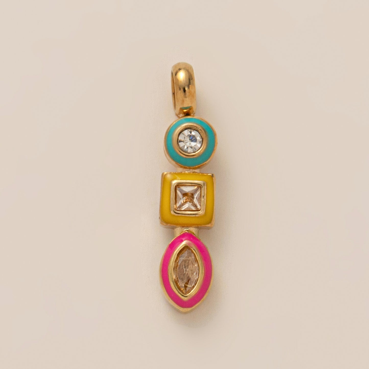 Plated Stainless Steel Necklace with Rhinestone and Gemstone Accents Featuring Cassette, Cake, Cloud, Shoe, Fries, and Headphone Charms