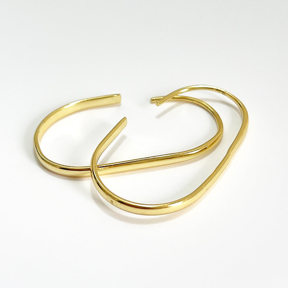 Minimalist U-Shaped Geometric Hoop Earrings in 925 Sterling Silver with Pearl Inlay