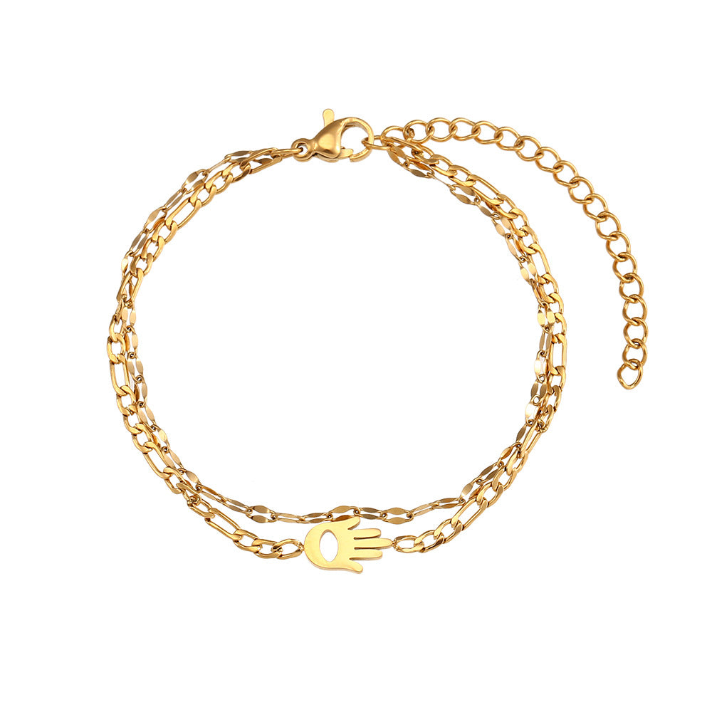 Fashionable Geometric Stainless Steel Twisted Beaded Double-Layer Star Bracelet with Plated Finish for Women