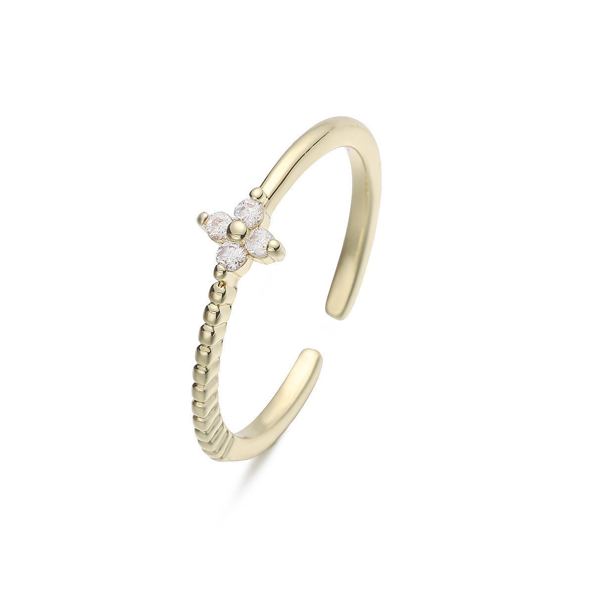 Minimalist Elegant 18K Gold Plated Brass Geometric Ring with Cubic Zirconia Inlay for Women