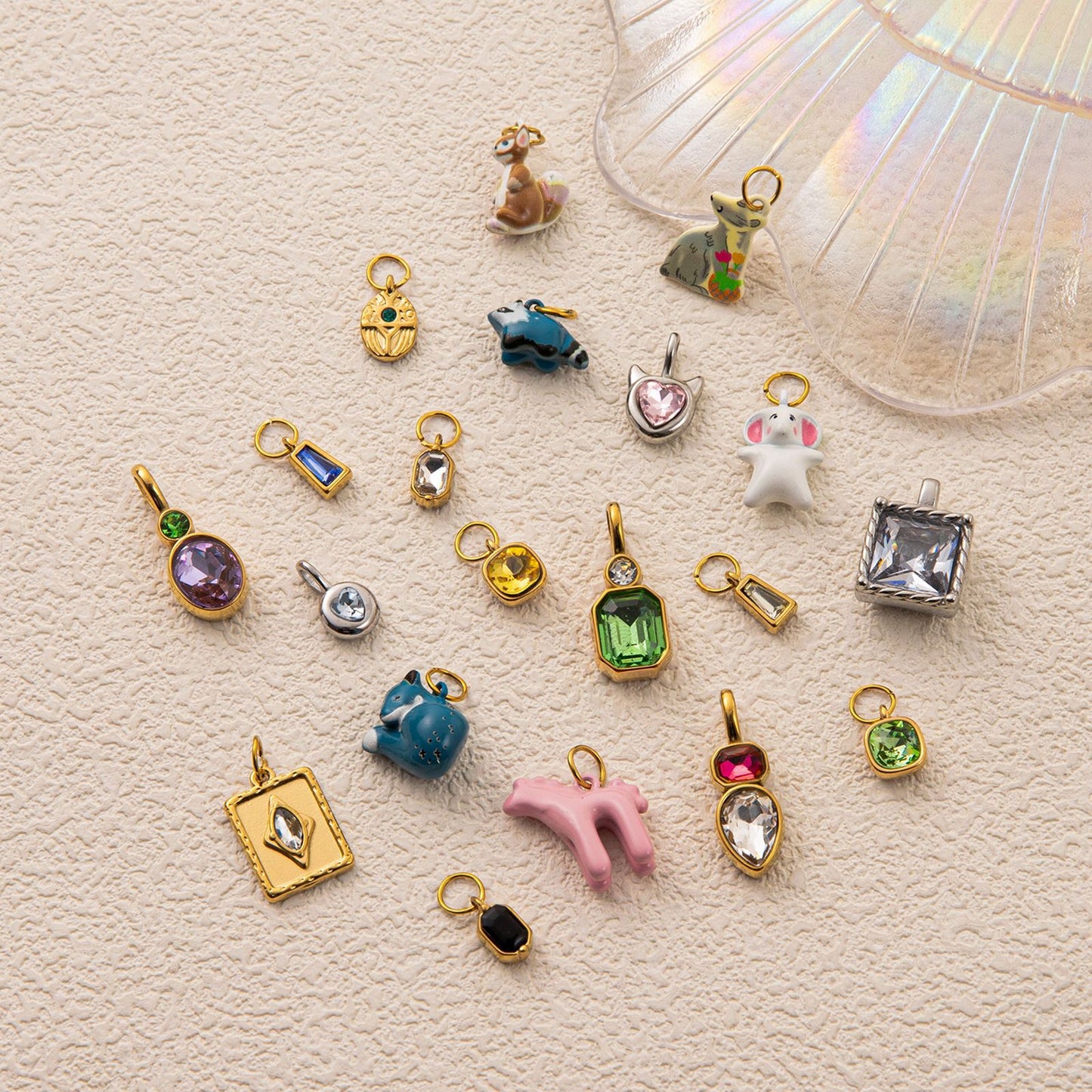 Charm a barra a stella in acciaio inossidabile placcato PVD oro 18 carati vintage