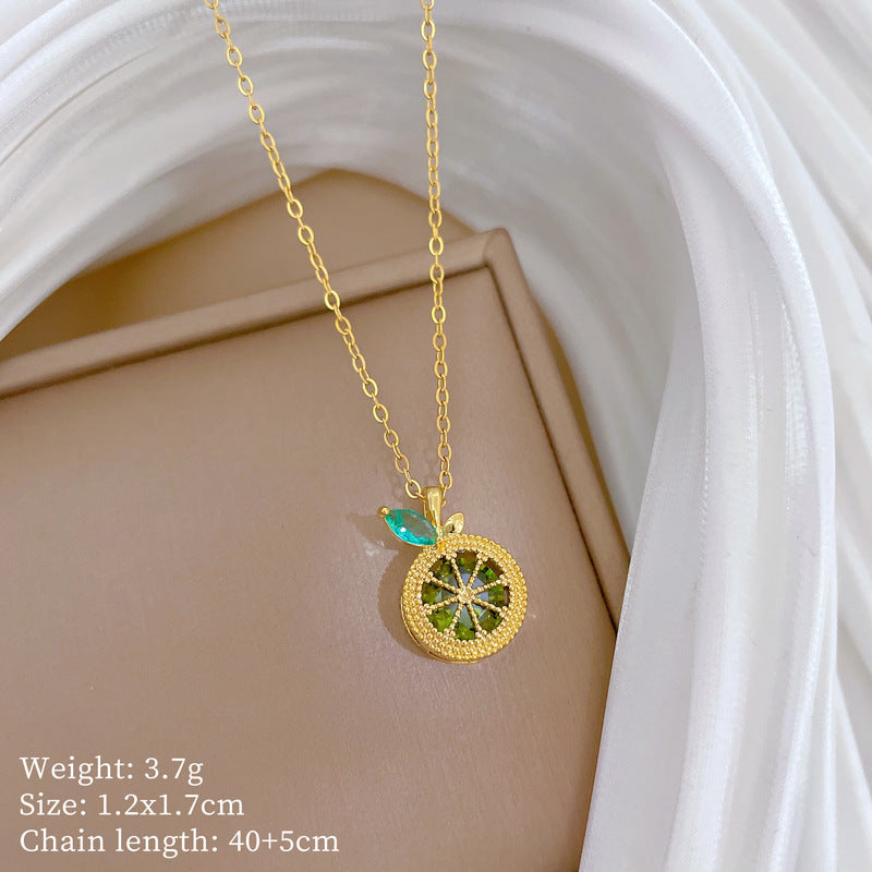 Collana Minimalista a Forma di Limone in Acciaio al Titanio con Intarsio di Strass per Donne e Uomini, Catena a Serpente Regolabile