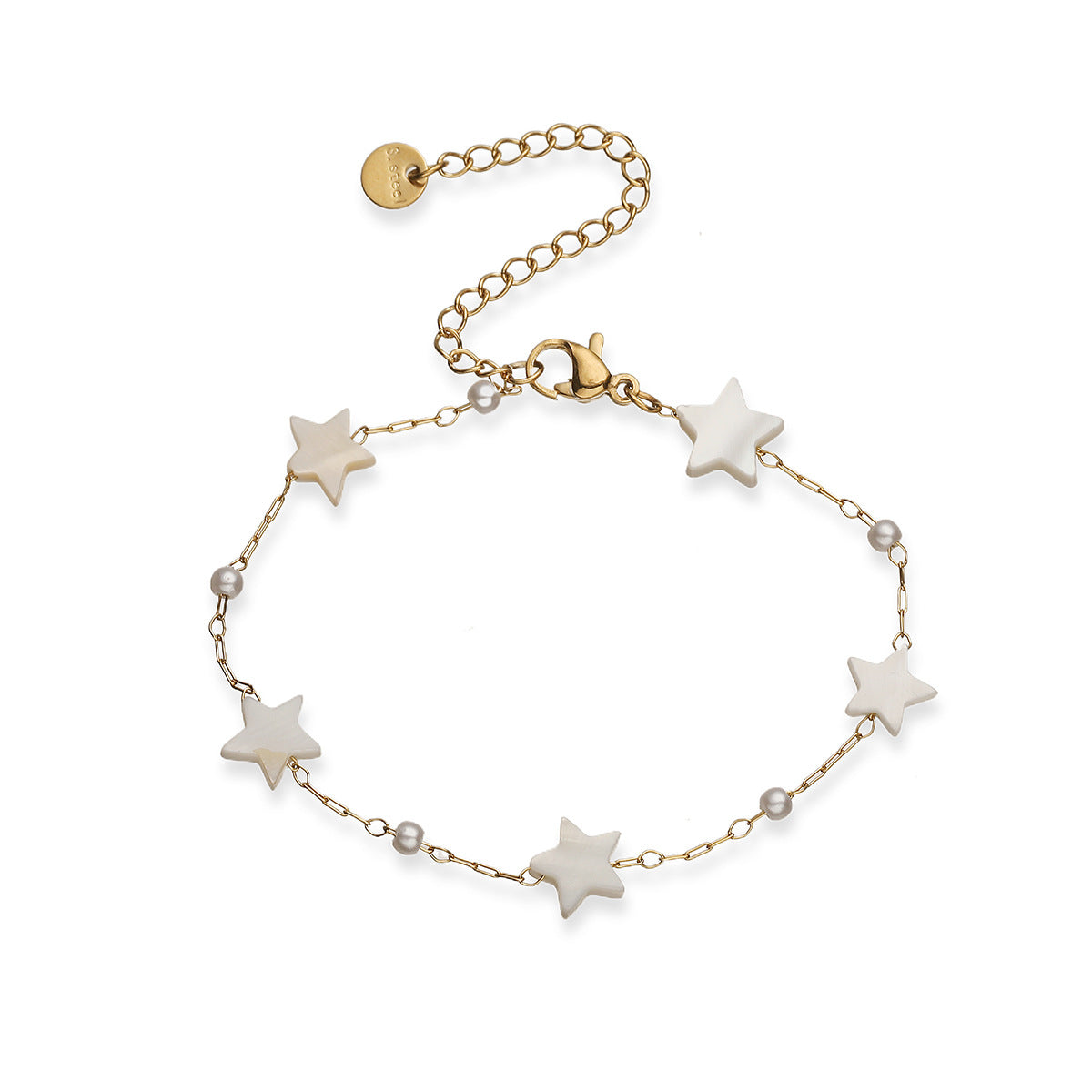 Minimalist Elegant Star Geometric Stainless Steel Plated Bracelet with Shell Pearl Irregular Design for Women