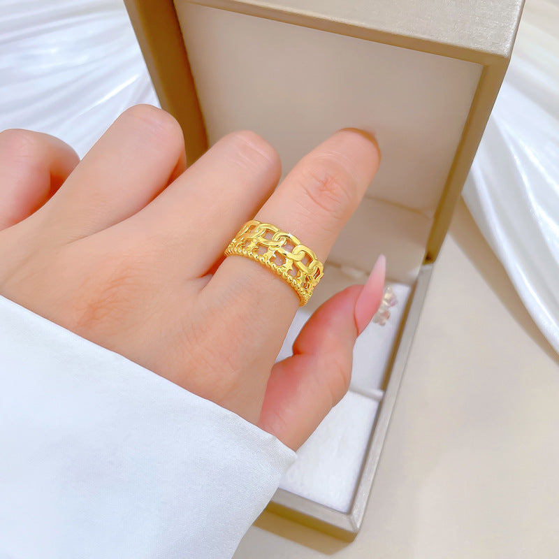 Minimalist Sweet Gold Plated Brass Crown Ring Adjustable Open Band for Women Couples