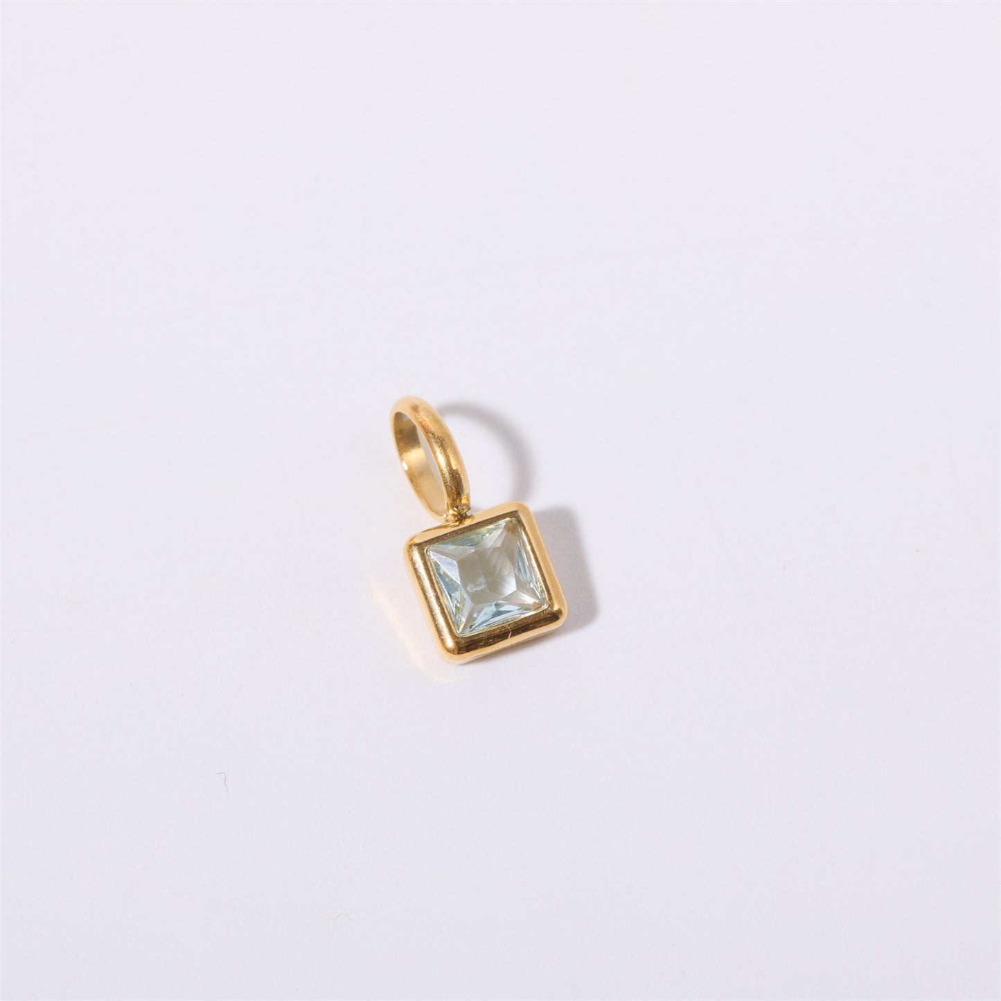 Minimalist Square Titanium Steel Gemstone Charm Bar with Cubic Zirconia Inlay for Women