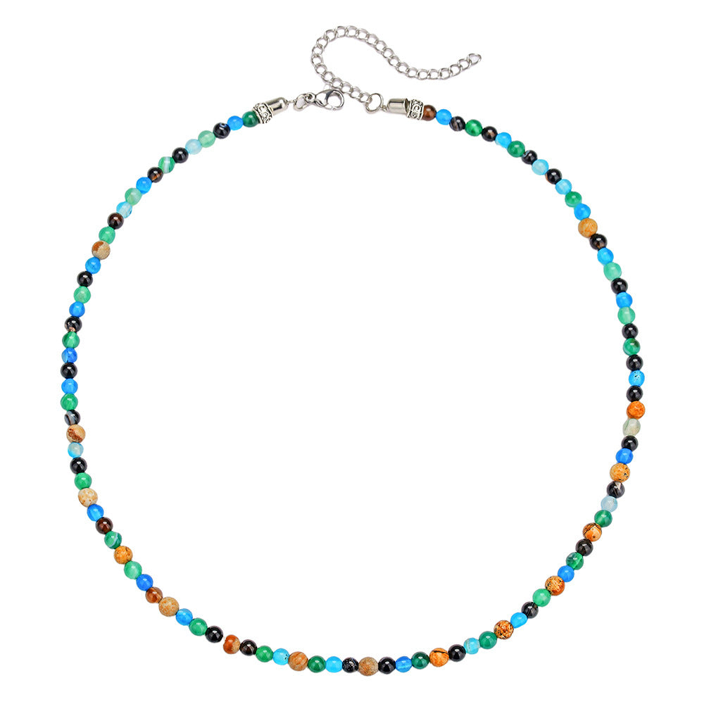 Vintage Handmade Geometric Round Glass and Alloy Beaded Necklace with Cable Chain for Unisex