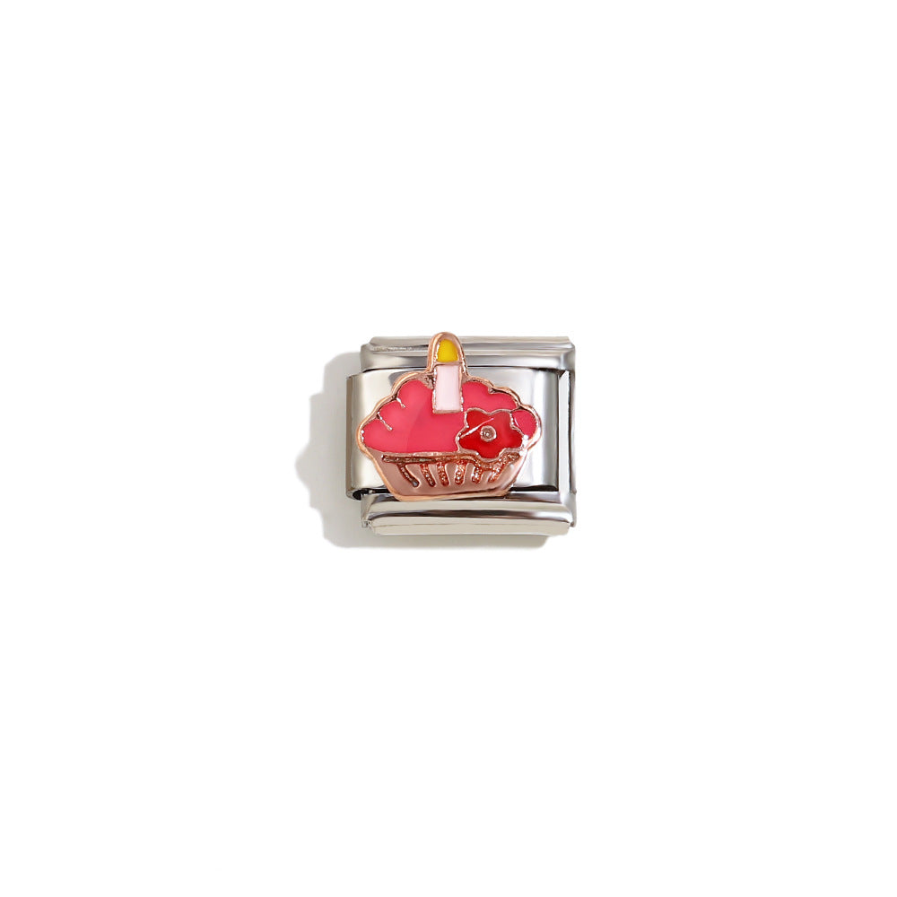 Elegant 18K Gold Plated Drip Oil Square Stainless Steel Charm Bar for Women