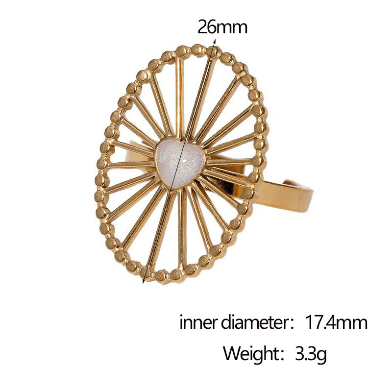 Anello Minimalista Geometrico da Donna in Acciaio Inossidabile Smaltato con Fascia Aperta e Dettaglio a Cuore