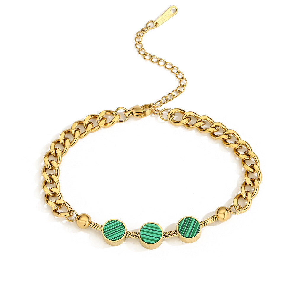 Bracciale geometrico minimalista in acciaio al titanio da donna con intarsio in conchiglia Accessorio di moda d'ispirazione vintage