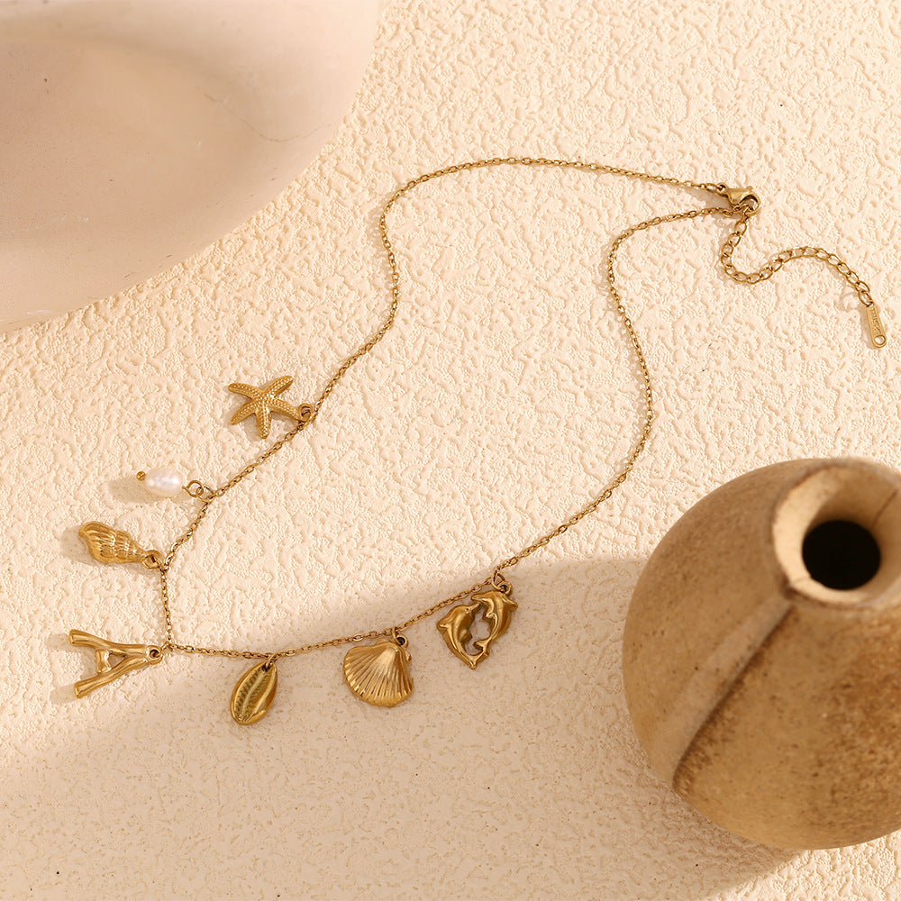 Collana con Pendente Animale e Lettera in Stile Vintage da Donna in Acciaio Inossidabile Placcato Oro 18K