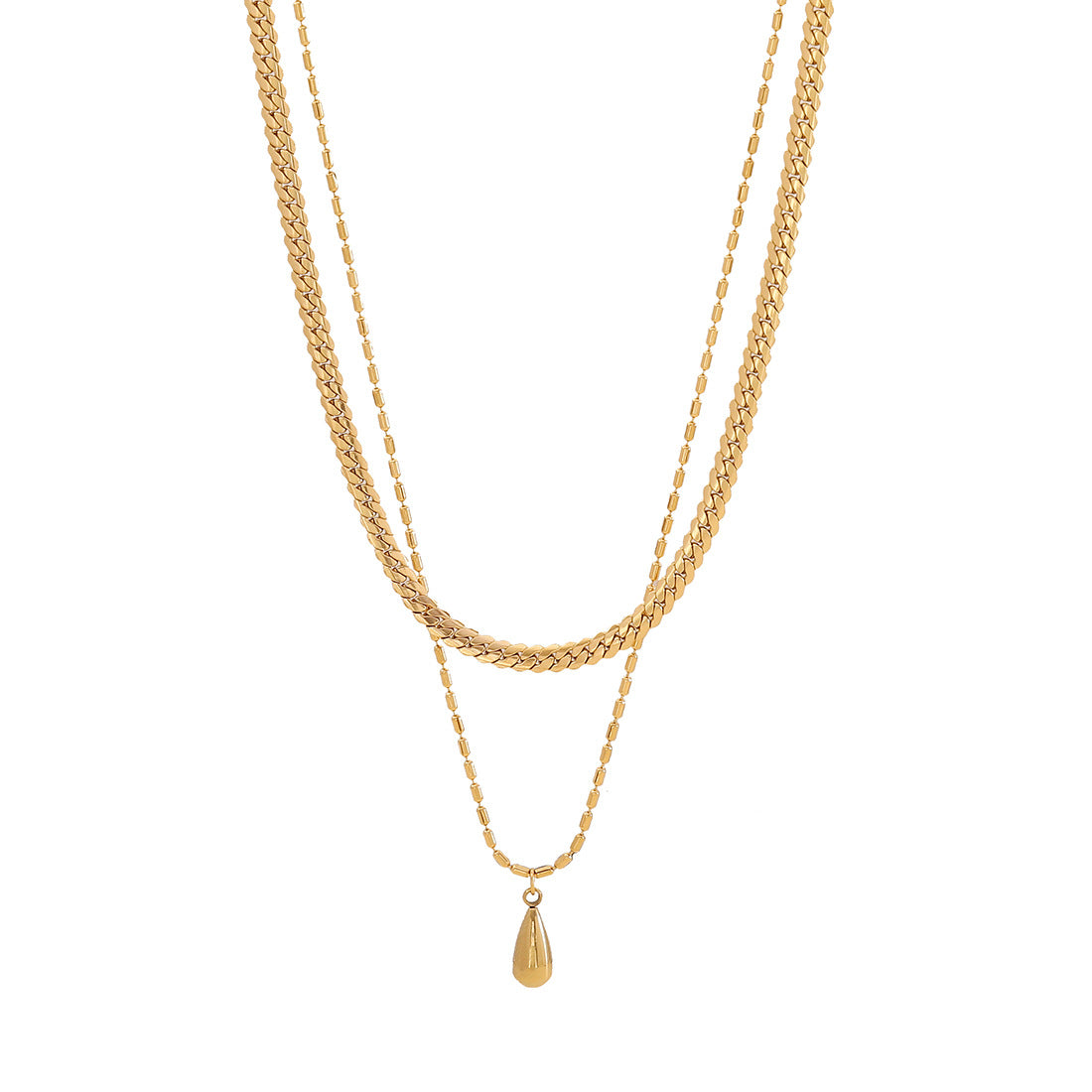 Collar de Cadena de Serpiente para Mujer, de Acero Inoxidable con Doble Capa Irregular Geométrica y Acabado Bañado