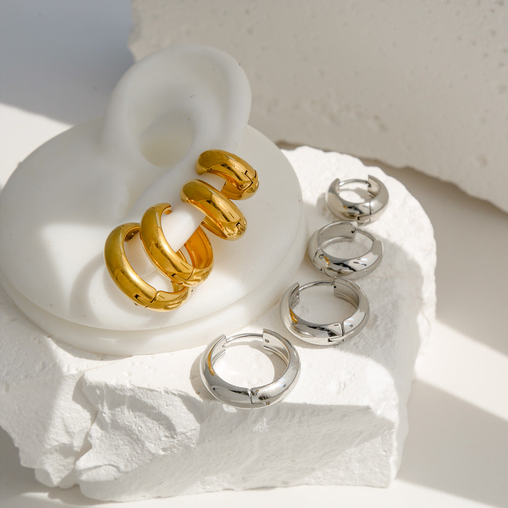 Pendientes de aro geométricos chapados en oro de acero de titanio minimalista para mujer, moda unisex, uso diario